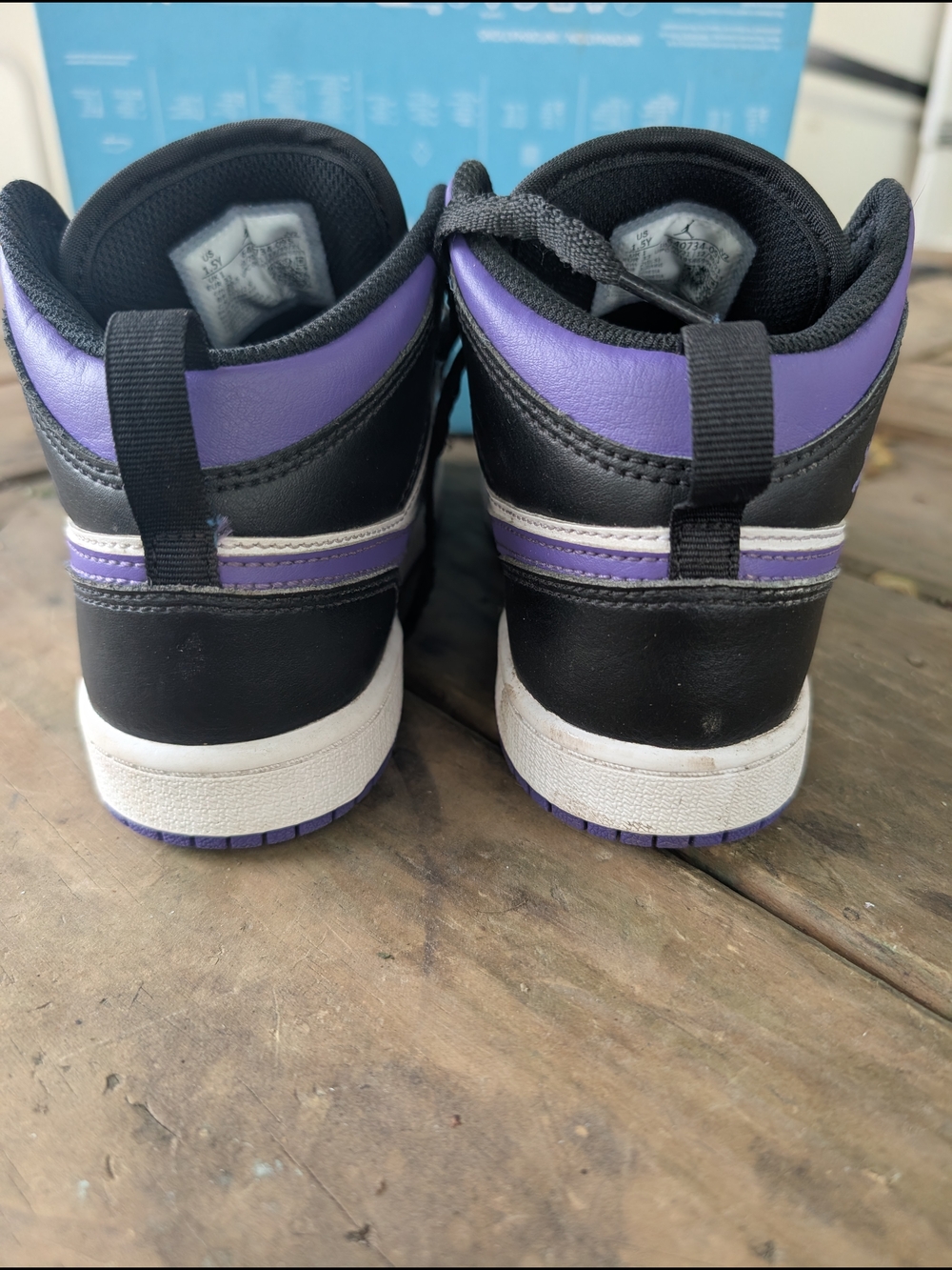 Jordan Kids High-Top Sneakers in Black, White & Purple - Picture 4 of 8